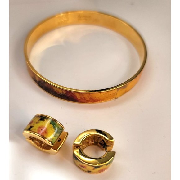 Gold Monet Sunflower Bangle Bracelet and Post Earrings Set by The Met Dh807 - Picture 6 of 14